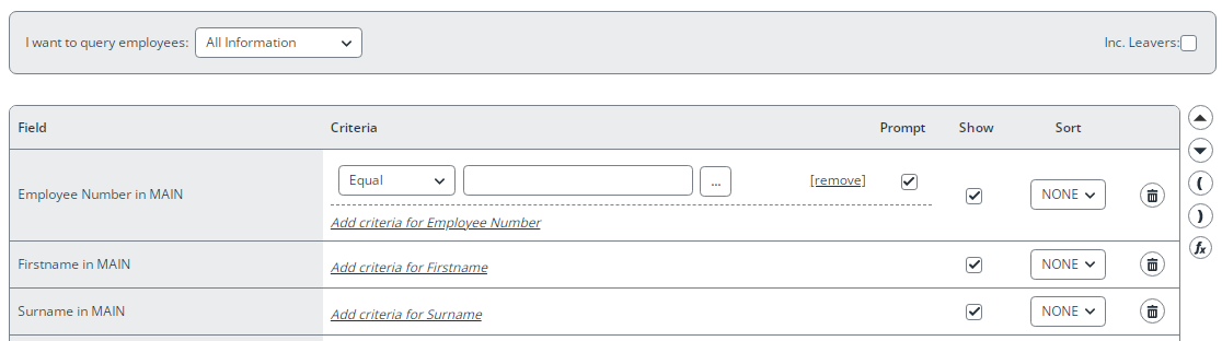Query builder with three default fields